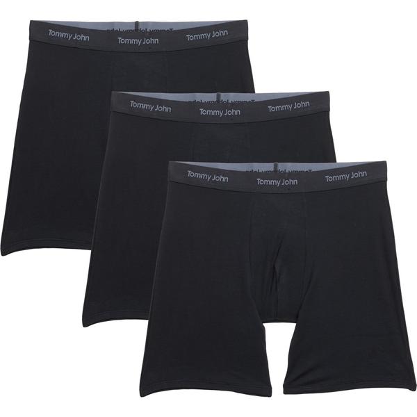 トミージョン メンズ アンダーお召しもの ボクサーズボン下 Tommy John Essential Second Skin Boxer Briefs - 3-Pack Black 黒いこと