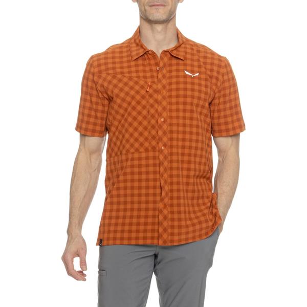 サレワ メンズ トップス プルオーバー Salewa Puez Dry T-Shirt - Snap Front Short Sleeve Bombay Brown 赤銅色