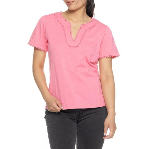 ランズエンド レディース トップス シャツ Lands' End Split Neck Trimmed Shirt - Short Sleeve Rose