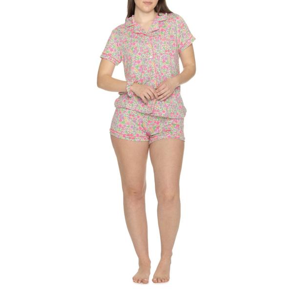 タハリ レディース ボトムス ハーフパンツ・ショーツ シャツ ショートパンツ Tahari Notched Collar Shirt and Shorts Pajamas - Short Sleeve Pink Floral ピンク