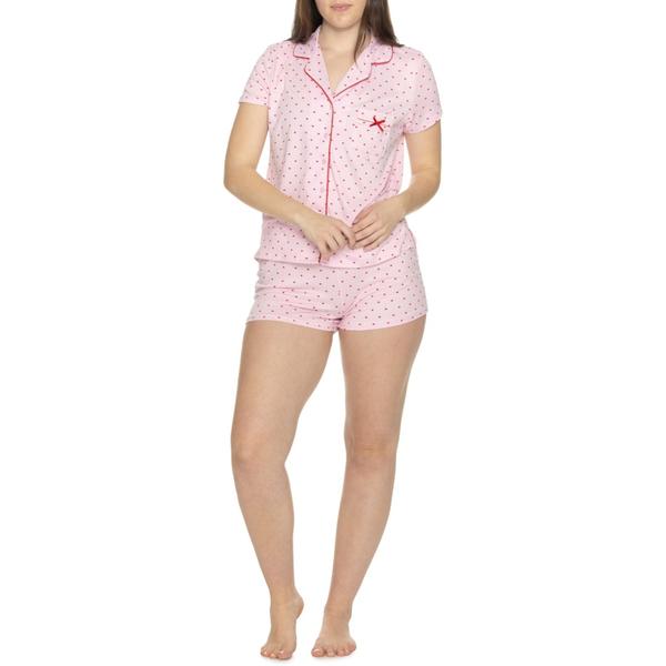 ローラアシュレイ レディース ボトムス ハーフパンツ・ショーツ シャツ ショートパンツ Laurashley Peached Notch Shirt Pants and Shorts Pajamas - Short Sleeve Pink Blossoms Hearts ピンク