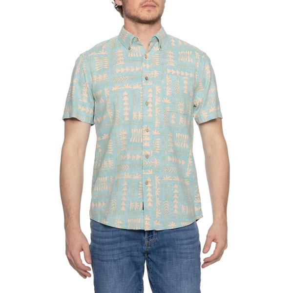 ファレティ メンズ トップス シャツ リネン Faherty Breeze Shirt - Linen Short Sleeve Teal Naupaka ティール|ReVida 店