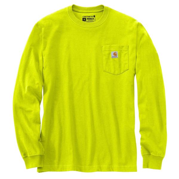 鉄道車両ハート型 メンズ トップス ティーシャツ Carhartt K126 Loose Fit Workwear Pocket-Shirt - Long Sleeve Factory Seconds Brite Lime 菩提樹