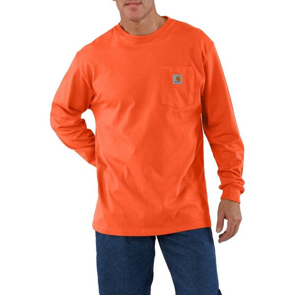 鉄道車両ハート型 メンズ トップス ティーシャツ Carhartt K126 Loose Fit Workwear Pocket-Shirt - Long Sleeve Factory Seconds Brite Orange オレンジ色