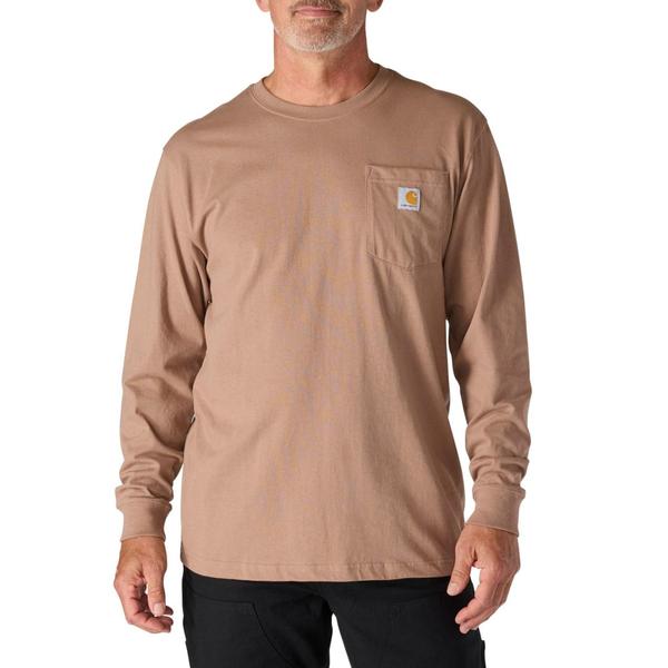 鉄道車両ハート型 メンズ トップス ティーシャツ Carhartt K126 Loose Fit Workwear Pocket-Shirt - Long Sleeve Factory Secondsoft Sepia