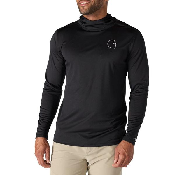 鉄道車両ハート型 メンズ トップス ティーシャツ Carhartt 106165 Force Sun Defender Hooded T-Shirt - UPF 50+ Long Sleeve Black 黒いこと