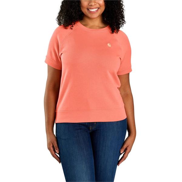カーハート レディース トップス シャツ リラックスフィット プラスサイズ パイル スウェット Carhartt 106291 Plus Relaxed Fit French Terry Sweatshirt - Short Sleeve Fresh Salmon サーモン｜ReVida 店