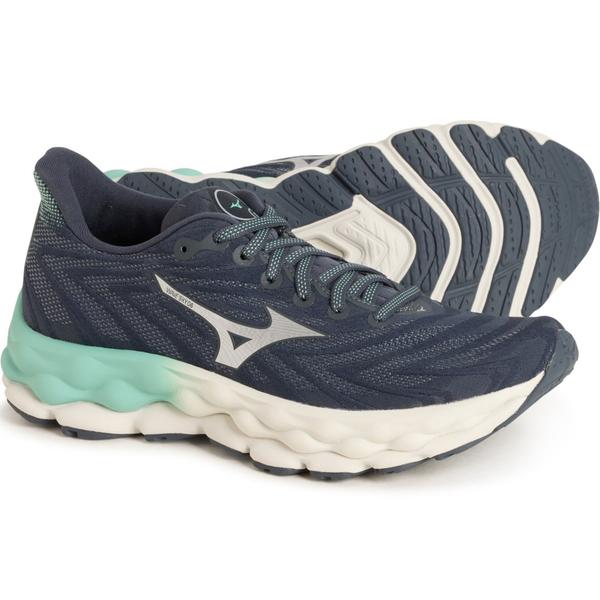ミズノ レディース シューズ スニーカー Mizuno Wave Sky 8 Running Shoes (For Women) India Ink-Silver しろがね色