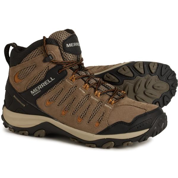 メレル メンズ シューズ ブーツ・レインブーツ レザー Merrell Crosslander 3 Mid Hiking Boots - Waterproof Leather (For Men) Boulder Brindle|ReVida 店