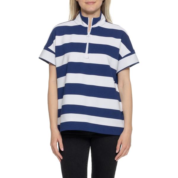 ランズエンド レディース トップス シャツ Lands' End Ottoman Shirt - Zip Neck Short Sleeve Medieval Blue ブルー｜ReVida 店