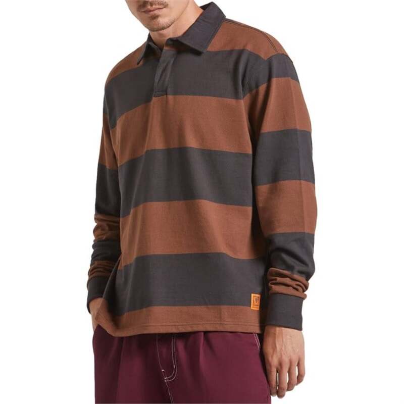 ブリクストン メンズ トップス Tシャツ ポロシャツ Brixton Union Heavyweight Rugby Polo - Men's Washed Blalck/Pinecown Brown ブラウン