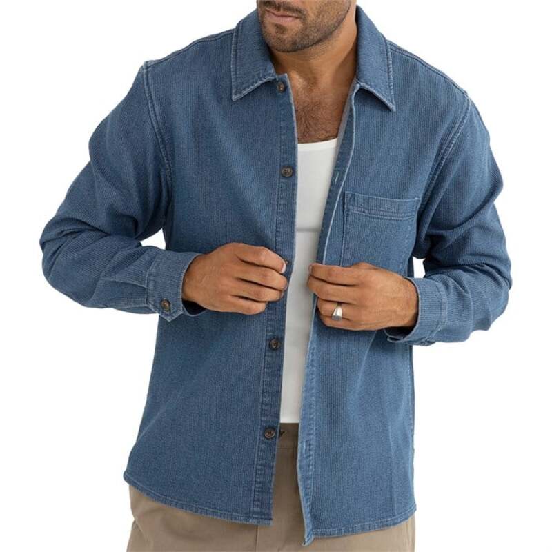 リズム メンズ トップス シャツ 長袖 Rhythm Textured Wale Long-Sleeve Shirt - Men's Washed Indigo インディゴ