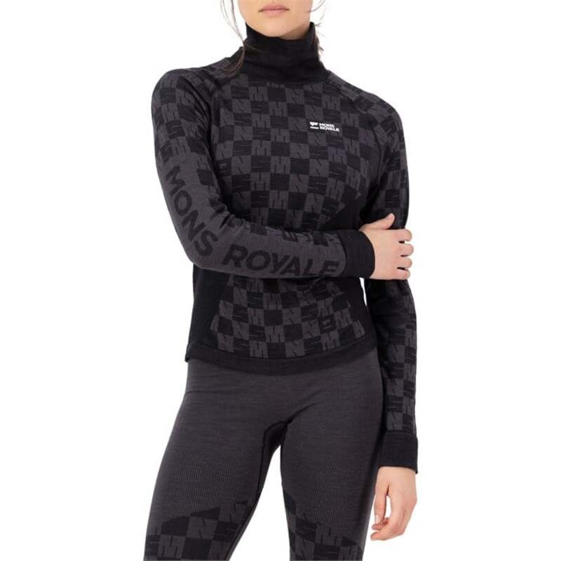 モンスロイヤル レディース トップス シャツ モックネック MONS ROYALE Ascender Merino Seamless Mock Neck Long Sleeve Top - Women's Forged Iron/Black ブラック｜ReVida 店