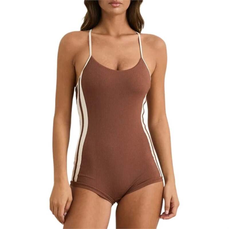 リズム レディース 水着 上下セット Rhythm Lily Rib Cross Back Surf Short One Piece - Women's Chocolate チョコレート