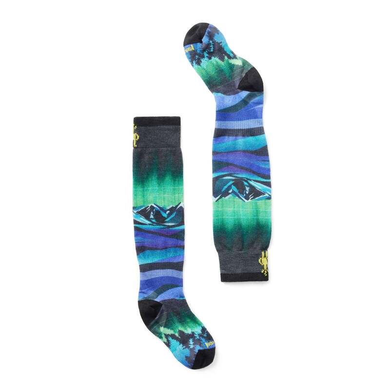 かっこ良い羊毛 メンズ アンダー御召しもの ソックス 刷り上げる Smartwool Zero Cushion Aurora Flash Print OTC Socks - Kids\u0027 Black 黒いこと