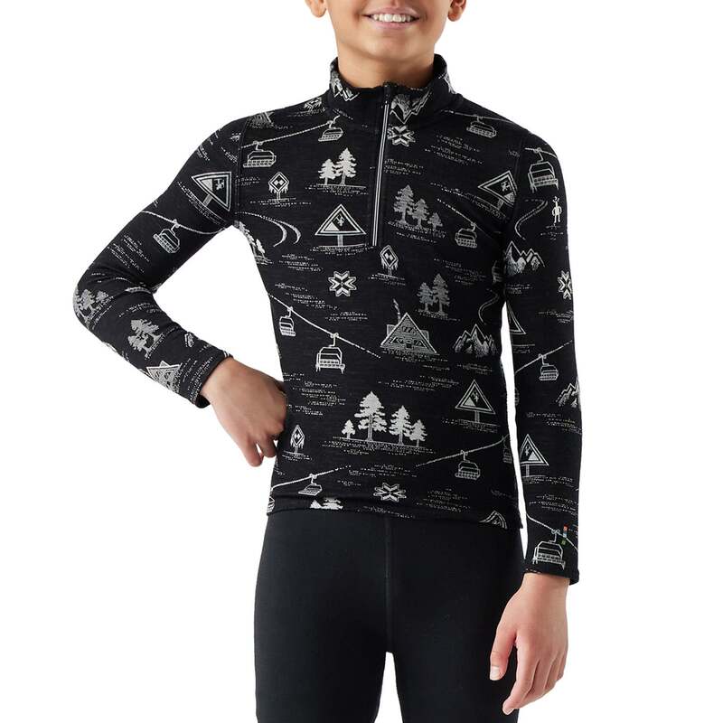 スマートウール メンズ トップス シャツ Smartwool Classic Thermal Merino Base Layer 1/4 Zip Top - Kids' Black Ski Day ブラック｜ReVida 店