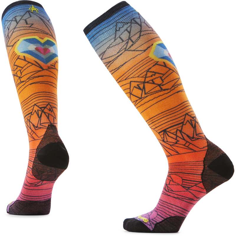 かっこ良い羊毛 メンズ アンダー御召しもの ソックス 刷り上げる Smartwool Ski Zero Cushion Geo Peaks Print OTC Socks Orange Rust オレンジ色