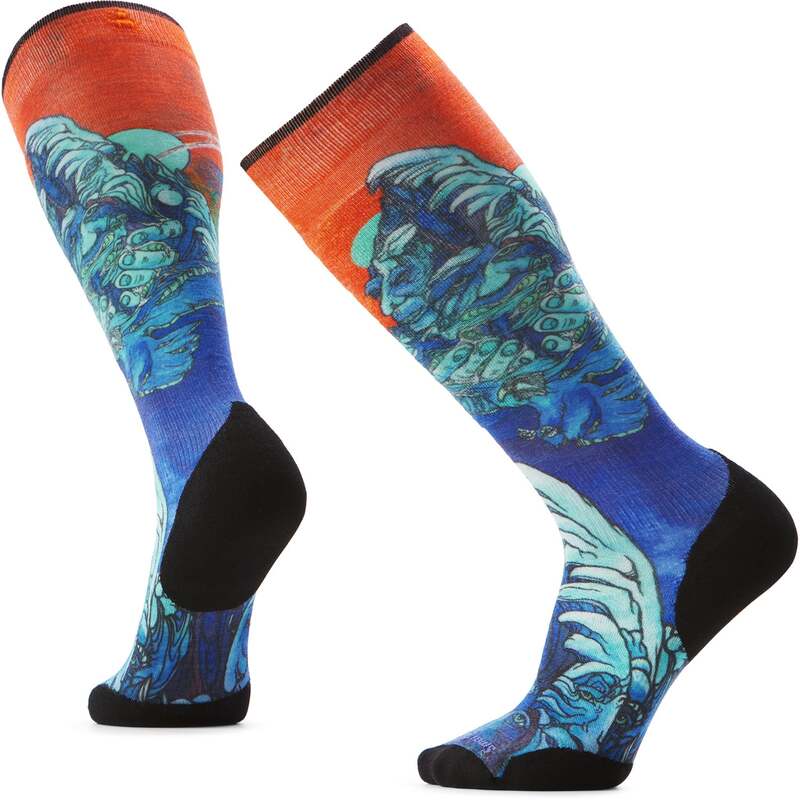 かっこ良い羊毛 メンズ アンダー御召しもの ソックス 刷り上げる Smartwool Ski Targeted Cushion Winter Haze Print OTC Socks Deep Navy 米国海軍