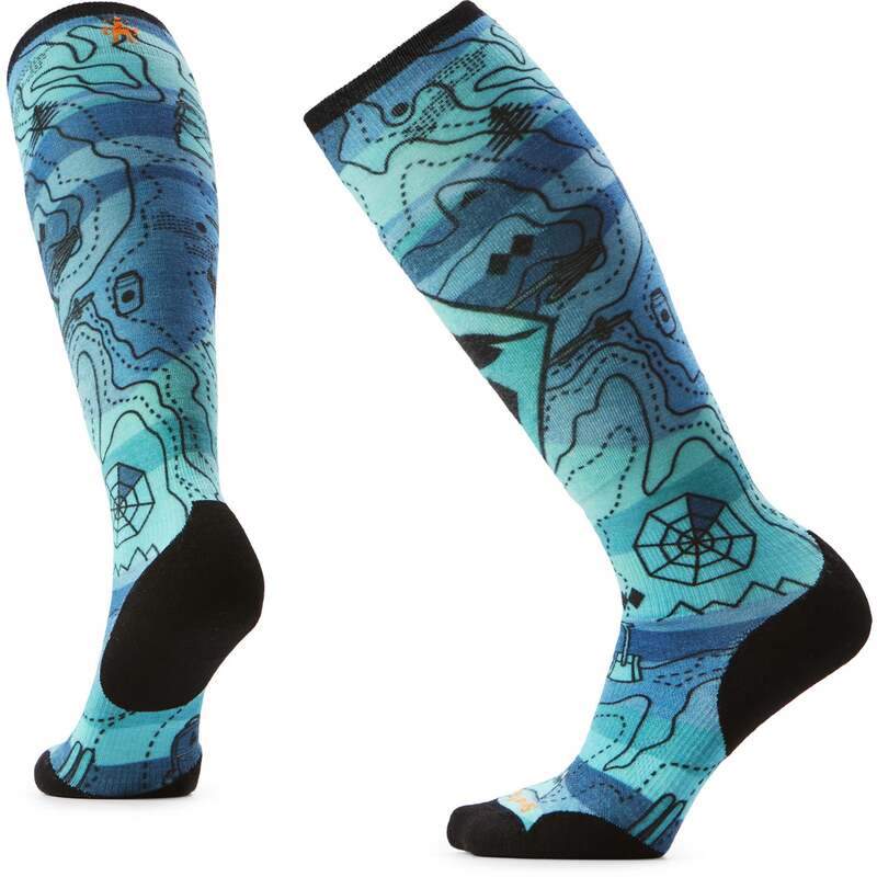 かっこ良い羊毛 レディース アンダーお召しもの ソックス 刷り上げる Smartwool Ski Targeted Cushion Topo Treasures Print OTC Socks - Women\u0027s Nightfall Blue 青色