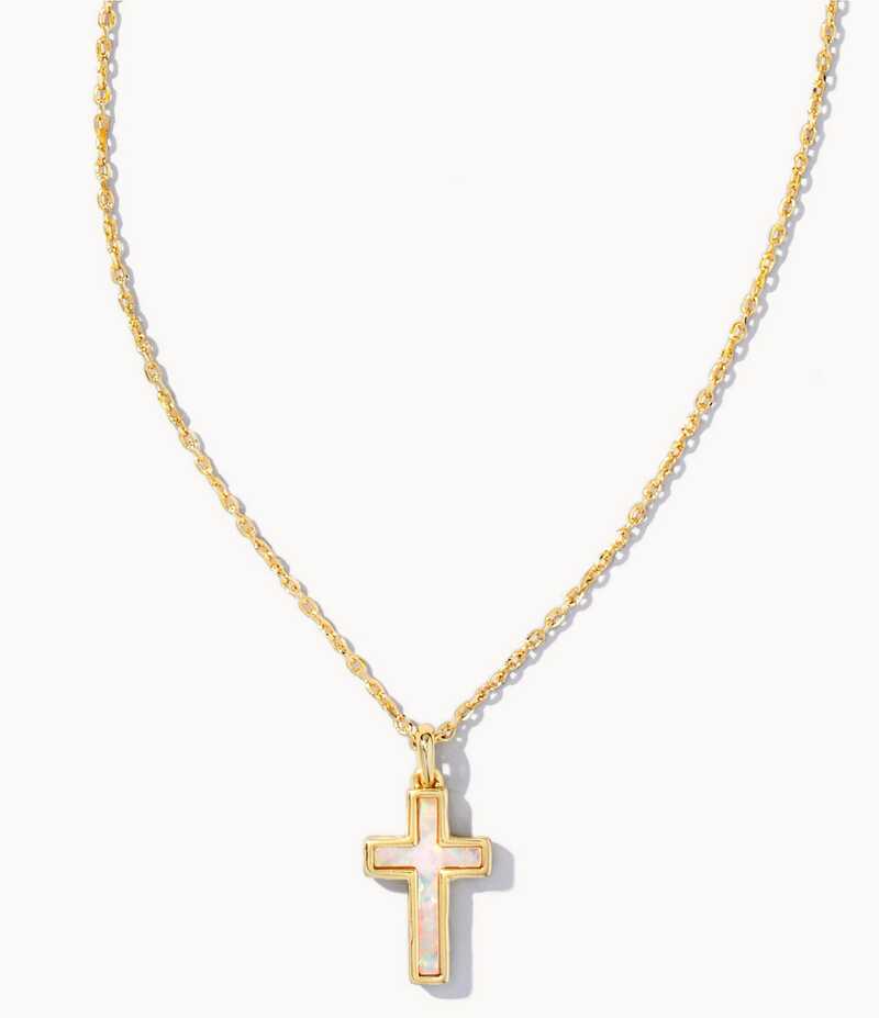 ケンドラスコット レディース アクセサリー ネックレス・チョーカー レース Kendra Scott Gold Cross Pendant Necklace White Opal ホワイト