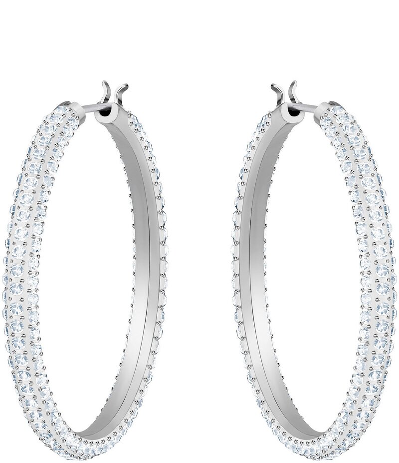 スワロフスキー レディース アクセサリー ピアス・イヤリング Swarovski Stone Crystal Hoop Pierced Earrings Rhodium White ホワイト