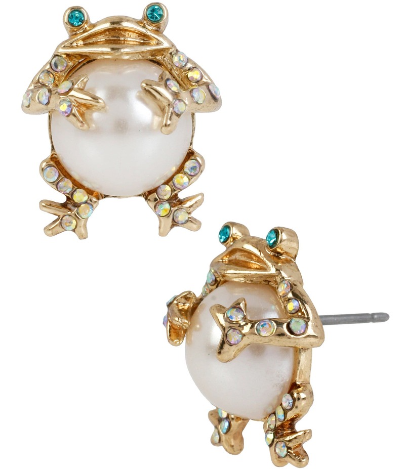 ベッツィジョンソン レディース アクセサリー ピアス・イヤリング Betsey Johnson Faux-Pearl & Crystal Frog Stud Earrings Gold ゴールド｜ReVida 店
