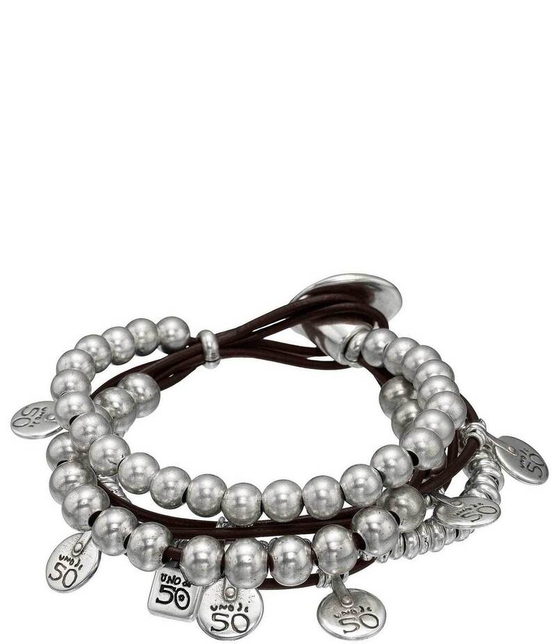 ウノデ 50 レディース アクセサリー ブレスレット・バングル・アンクレット レザー UNOde50 What A Mess Silver & Leather Beaded Bracelet Silver/Brown Leather ブラウン|ReVida 店