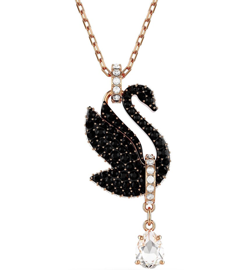 スワロフスキー レディース アクセサリー ネックレス・チョーカー レース Swarovski Iconic Swan Crystal Short Pendant Necklace Rose Gold/Black ブラック