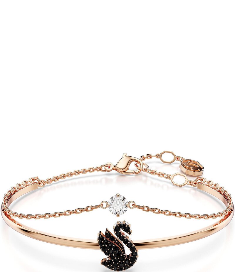 スワロフスキー レディース アクセサリー ブレスレット・バングル・アンクレット Swarovski Crystal Iconic Swan Bangle Bracelet Rose Gold/Black ブラック