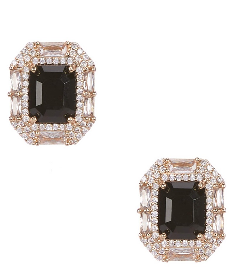 セザンヌ レディース アクセサリー ピアス・イヤリング Cezanne Jet Faceted Stone CZ Pave Octagon Metal Stud Earrings Gold/Jet ゴールド