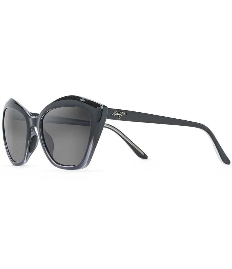 マウイ体育館 レディース 付属品 サングラス・アイウェア つけ加える大きさ Maui Jim Lotus PolarizedPlus2R Cat Eye 56粍 Sunglasses Gloss Black Fade 黒いこと