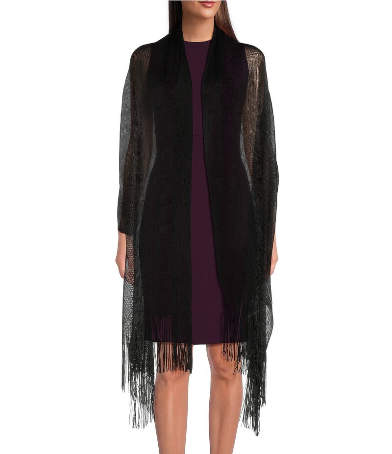 セザンヌ レディース アクセサリー マフラー・ストール・スカーフ フリンジ Cezanne Glitter Fringe Oblong Scarf Black ブラック｜ReVida 店