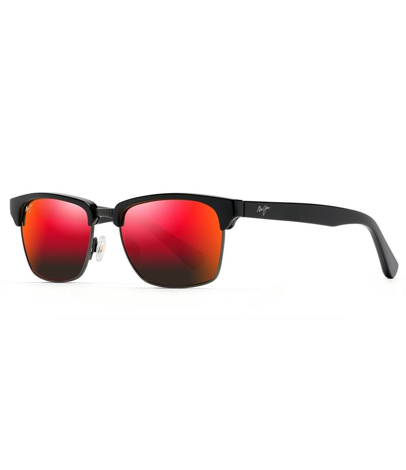 マウイジム レディース アクセサリー サングラス・アイウェア プラスサイズ Maui Jim Kawika PolarizedPlus2R Rectangular 54mm Sunglasses Black Gloss Hawaii Lava ブラック