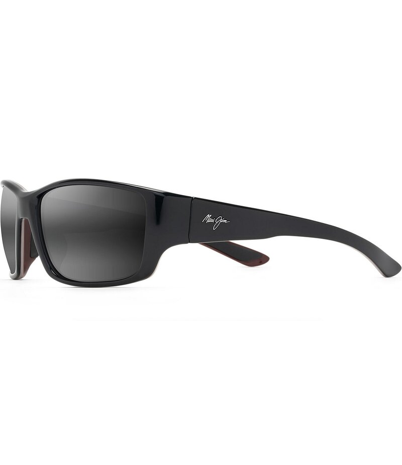 マウイ体育館 レディース 付属品 サングラス・アイウェア つけ加える大きさ Maui Jim Local Kine PolarizedPlus2R Wrap 61粍 Sunglasses Shiny Black with Grey and Maroon 黒いこと