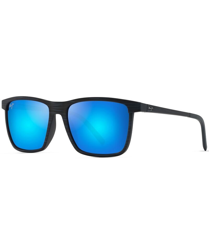 マウイ体育館 レディース 付属品 サングラス・アイウェア Maui Jim Men\u0027s One Way 55粍 Rectangular Striped Polarized Sunglasses Dark Navy Stripe 米国海軍