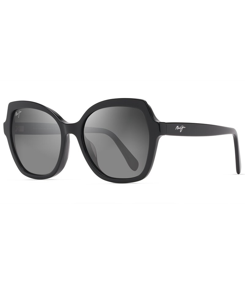 マウイ体育館 レディース 付属物 サングラス・アイウェア Maui Jim Women\u0027s Mamane 55粍 Butterfly Polarized Sunglasses Black Gloss 黒いこと