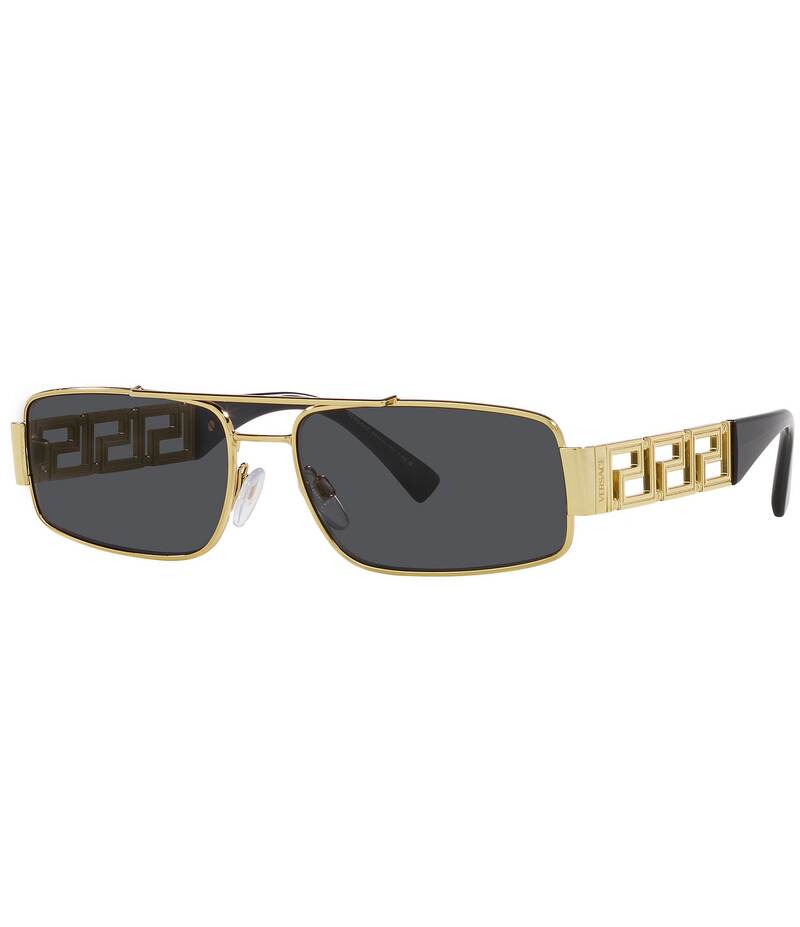 ヴェルサーチ レディース アクセサリー サングラス・アイウェア Versace Men's VE2257 Greca 60mm Grey Rectangle Sunglasses Gold/Grey グレー