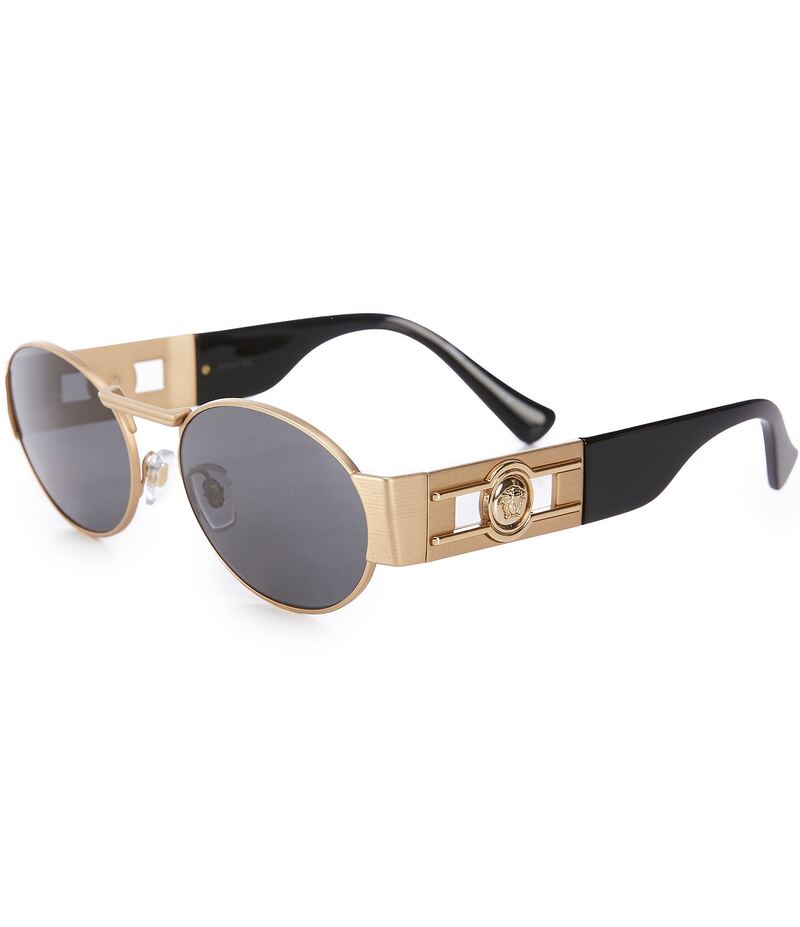 ヴェルサーチ レディース 付属物 サングラス・アイウェア Versace Unisex VE2264 56粍 Oval Sunglasses Dark Grey/Gold 薄墨色