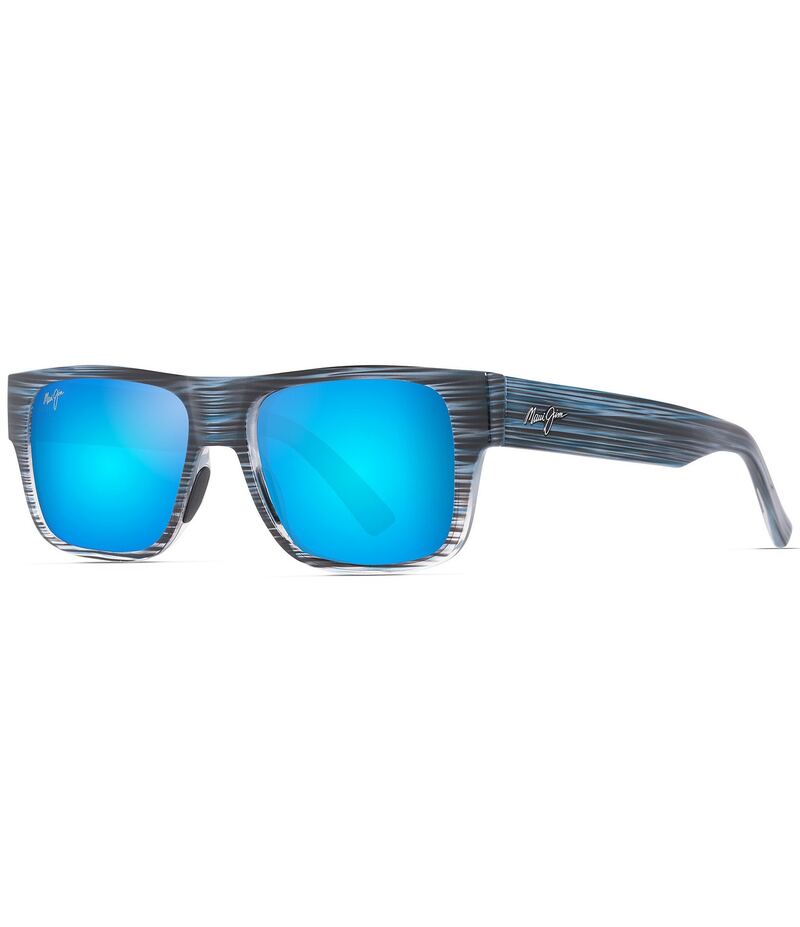 マウイ体育館 レディース 付属品 サングラス・アイウェア つけ加える大きさ Maui Jim Unisex Keahi PolarizedPlus2R 56粍 Mirrored Rectangle Sunglasses Blue Stripe 青み