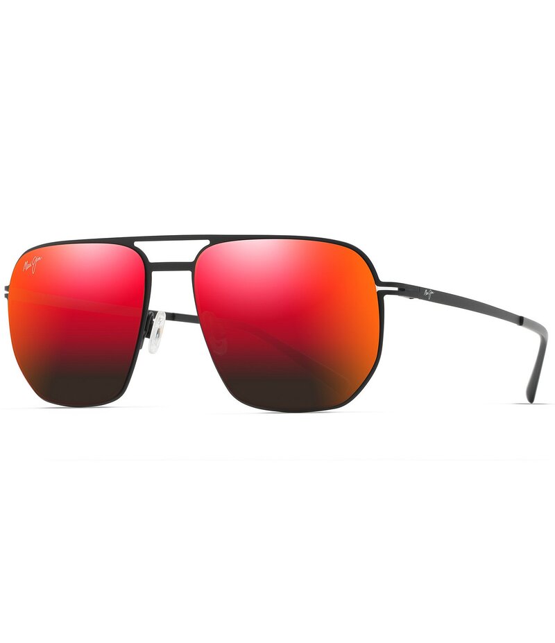 マウイ体育館 レディース 付属品 サングラス・アイウェア つけ加える大きさ Maui Jim Unisex Shark\u0027s Cove PolarizedPlus2R 55粍 Mirrored Aviator Sunglasses Matte Black 黒いこと