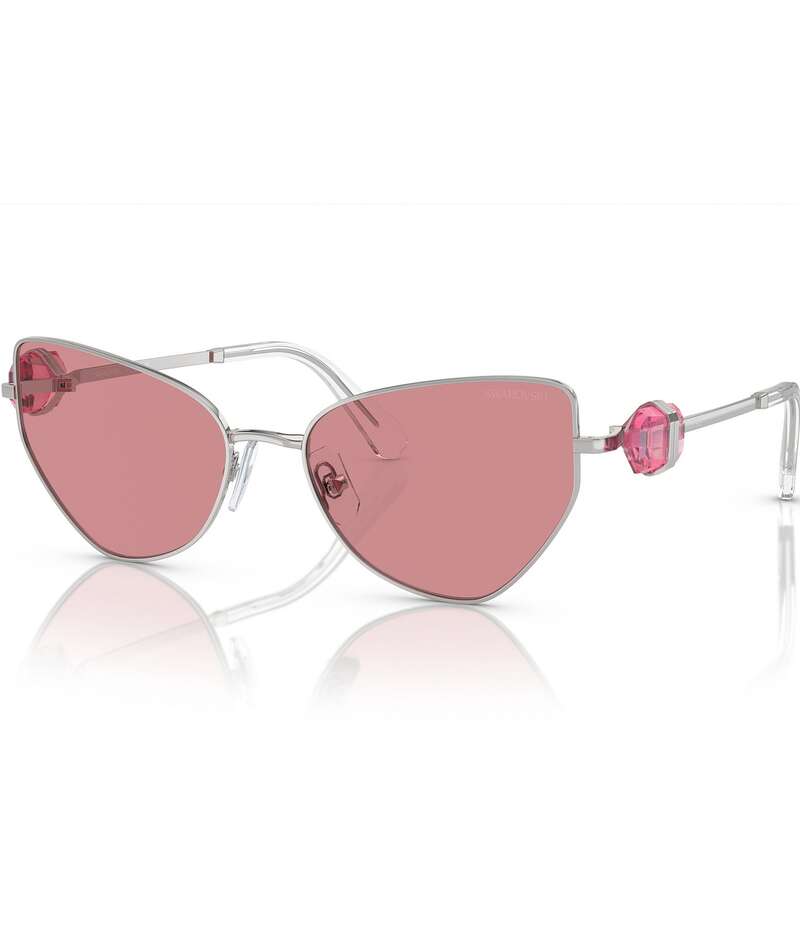 スワロフスキー レディース 付属品 サングラス・アイウェア Swarovski Women\u0027s SK7003 57粍 Statement Cat Eye Sunglasses Silver/Pink サクラ色