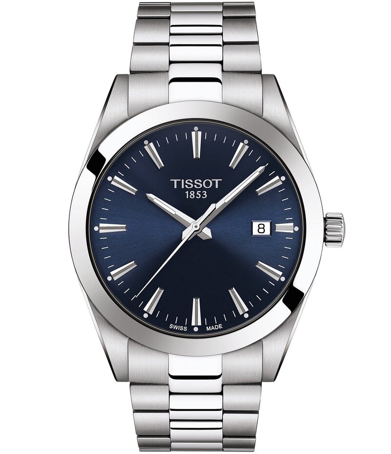 ティソット レディース アクセサリー 腕時計 Tシャツ Tissot Gentleman Stainless Steel Blue Dial Bracelet Watch Silver シルバー