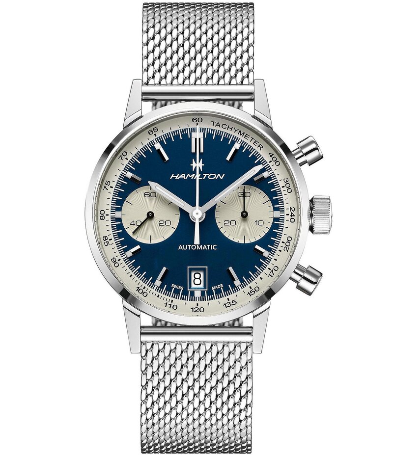 ハミルトン レディース アクセサリー 腕時計 Hamilton American Classic Intra-Matic Automatic Chronograph Blue Dial Bracelet Watch Silver シルバー
