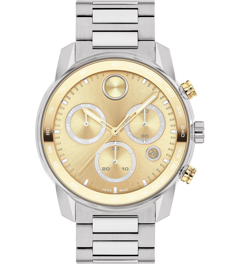 モバド レディース アクセサリー 腕時計 Tシャツ Movado Bold Men's Verso Quartz Chronograph Two Tone Stainless Steel Bracelet Watch Two Tone