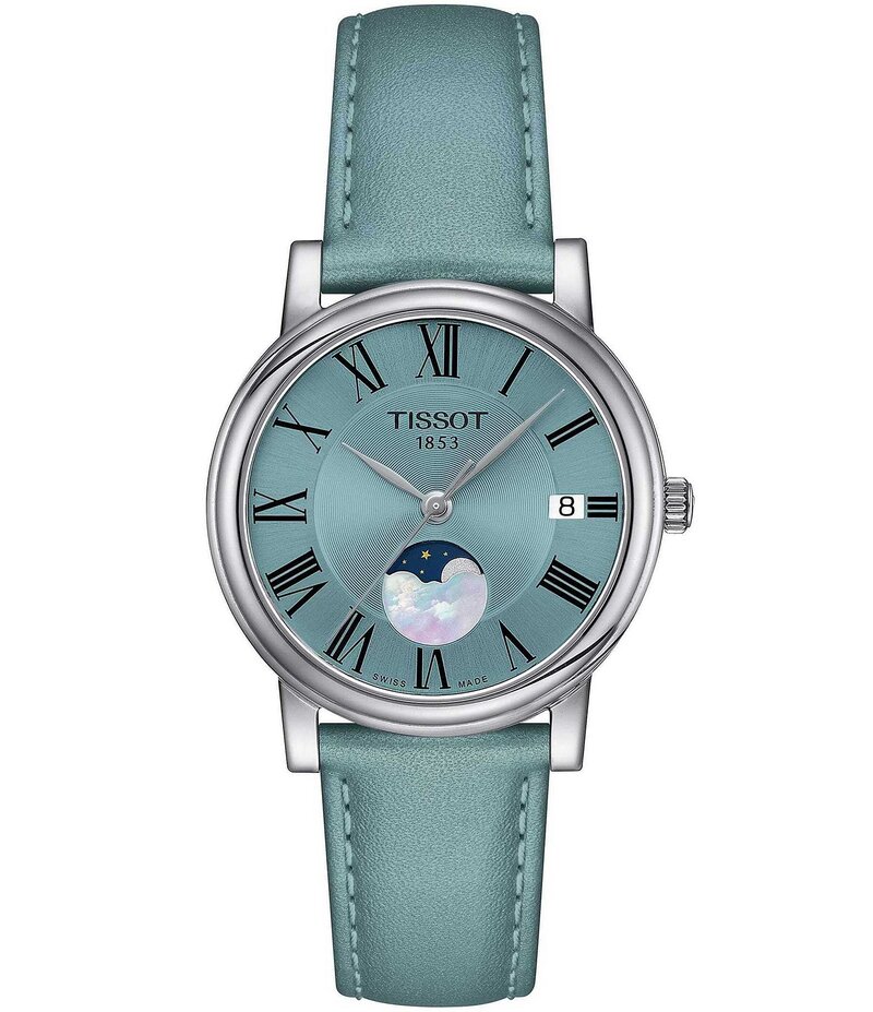 ティソット レディース アクセサリー 腕時計 レザー Tissot Women's Carson Premium Lady Moonphase Quartz Analog Light Blue Leather Strap Watch Light Blue ブルー｜ReVida 店