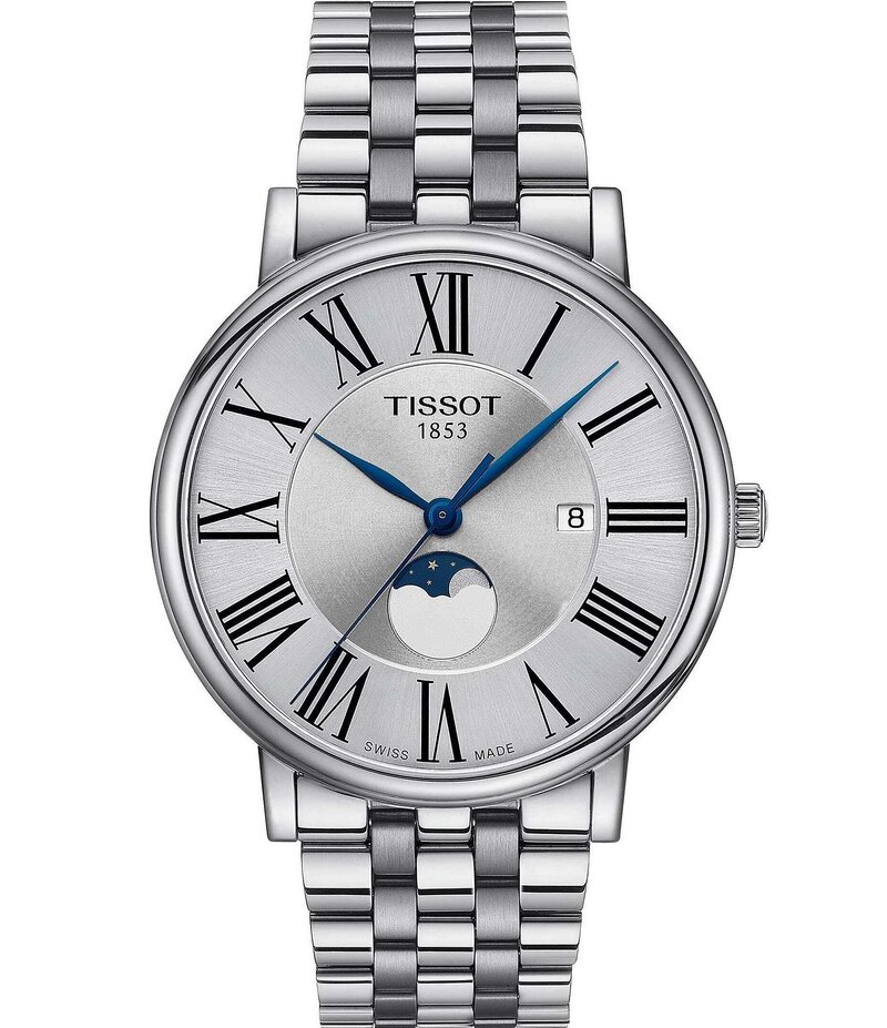 ティソット レディース アクセサリー 腕時計 Tシャツ Tissot Men Carson Gent Premium Moonphase Quartz Chronograph Stainless Steel Bracelet Watch Silver シルバー