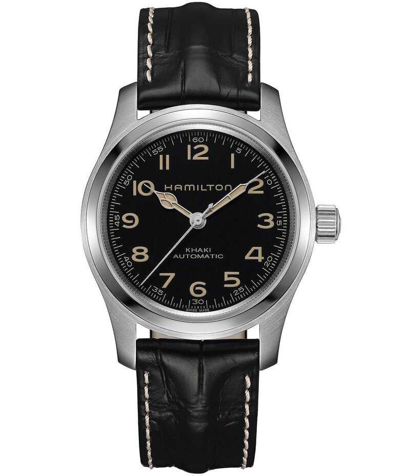 ハミルトン レディース アクセサリー 腕時計 レザー Hamilton Men's Khaki Field Murph Automatic Black Leather Strap Watch Black ブラック