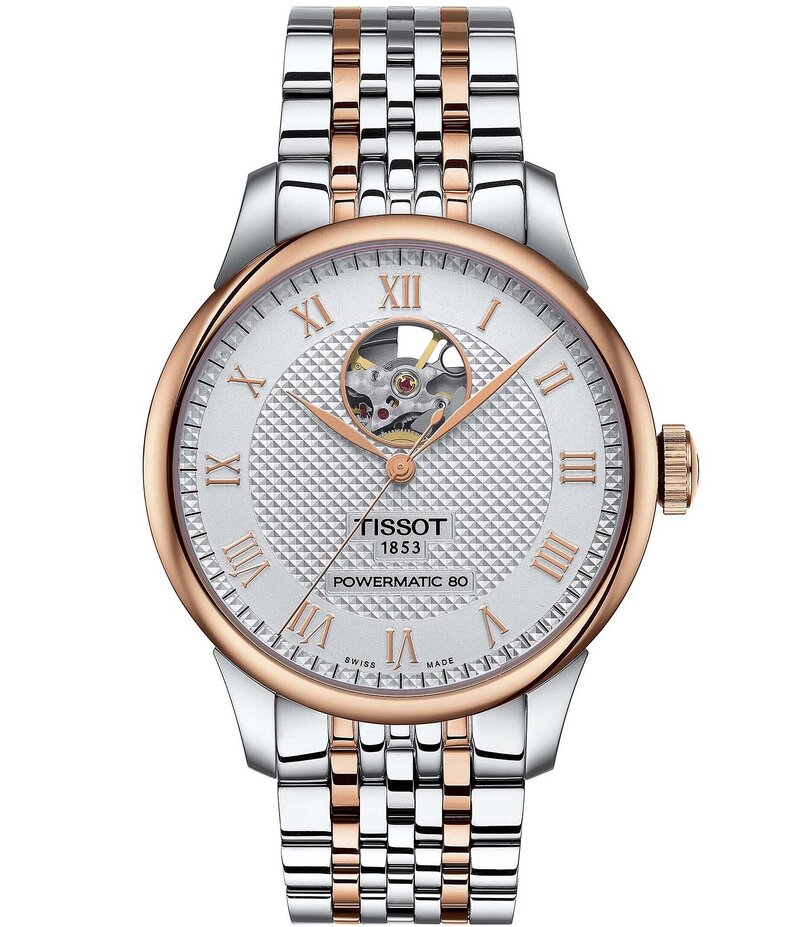 ティソット レディース アクセサリー 腕時計 Tシャツ Tissot Men's Le Locle Powermatic 80 Open Heart Automatic Two Tone Stainless Steel Bracelet Watch Two Tone