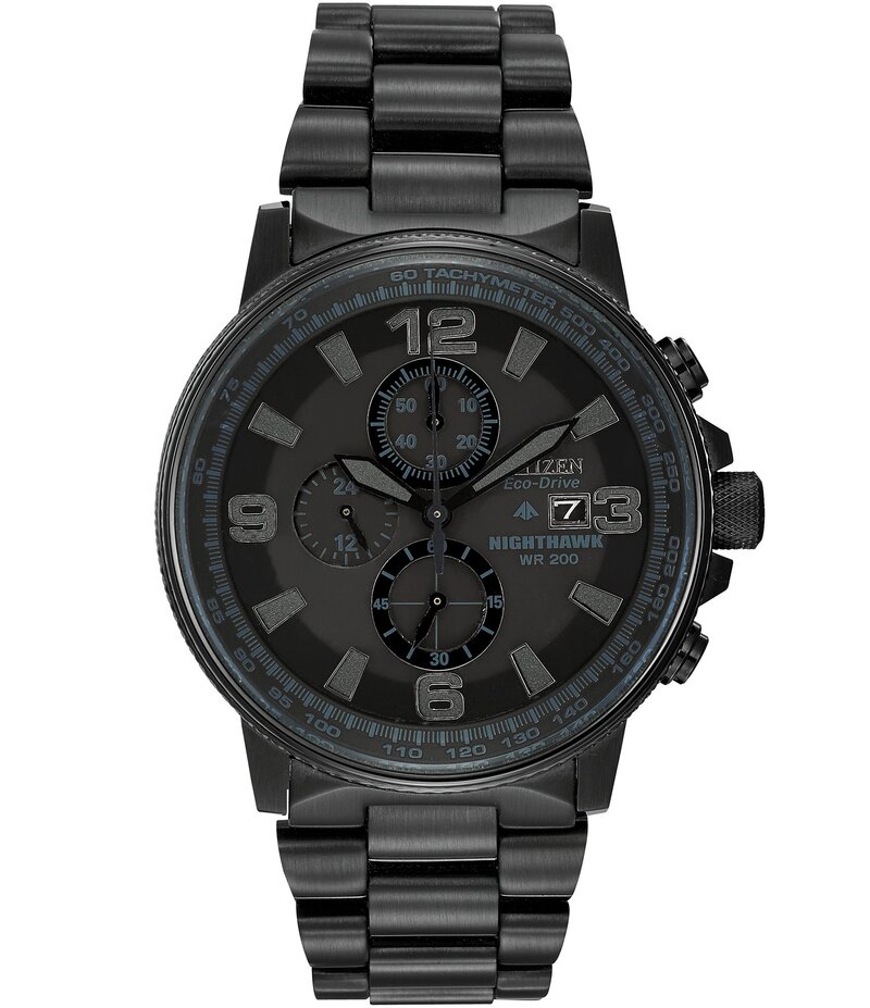 シチズン レディース アクセサリー 腕時計 Tシャツ Citizen Men Nighthawk Chronograph Black Stainless Steel Bracelet Watch Black ブラック