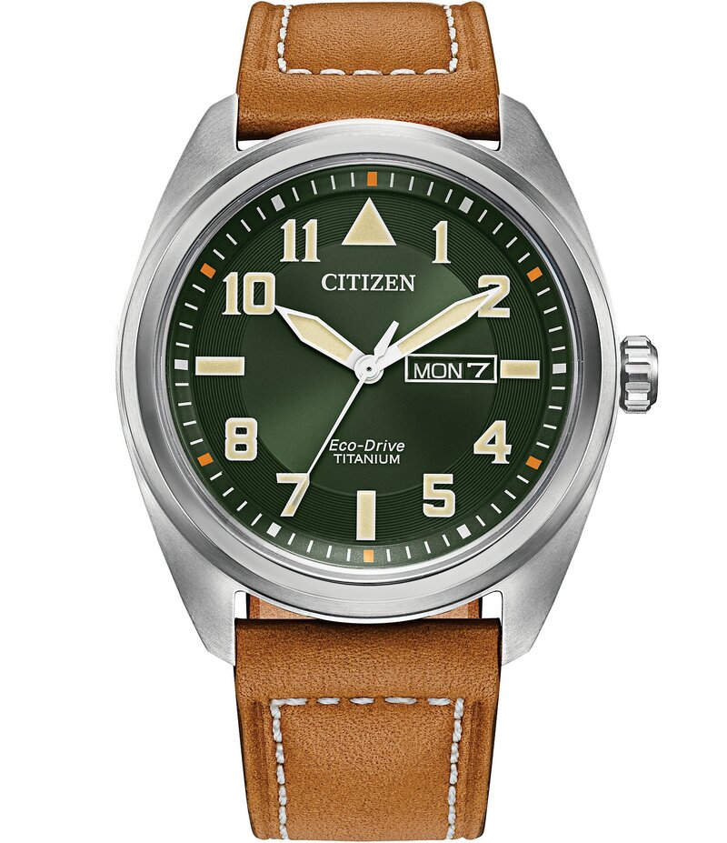 シチズン レディース アクセサリー 腕時計 レザー Citizen Men's Garrison Three Hand Brown Leather Strap Watch Brown ブラウン｜ReVida 店